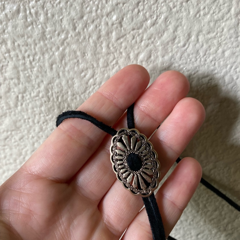 Boho Double-Layer Turquoise & Bronze Toned Pendant Lariat Necklace - Picture 3 of 9
